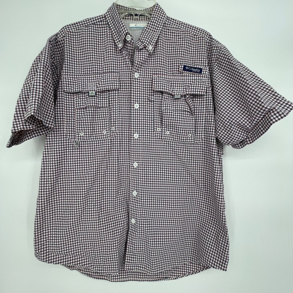 Columbia Super Bahama Gingham‎ Plaid Short Sleeve Fishing Shirt Men's S